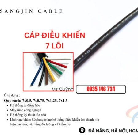 Cáp cvvs 7×0.5, 7×0.75, 7×1.25, 7×1.5 sangjin Sài Gòn, Đồng Nai, Bình Dương, Kiên Giang, An Giang