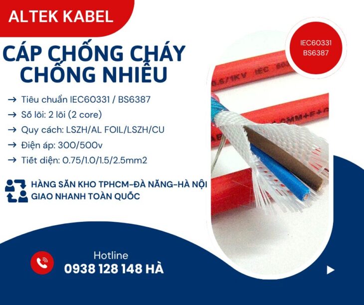 Cáp chống cháy chống nhiễu Altek Kabel 2 lõi, đạt tiêu chuẩn IEC60331- BS6387