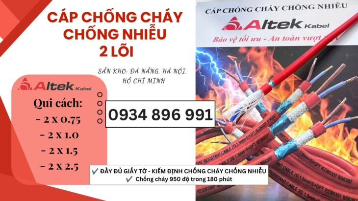 Cáp chống cháy chống nhiễu 2×1.0 Có Sẵn TP.HCM, Bình Dương và Đồng Nai.