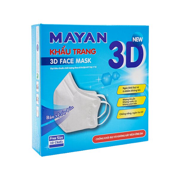 Hộp khẩu trang Mayan 3D Mask màu trắng (10 cái) – 4 lớp lọc chuẩn N95, an toàn tối đa