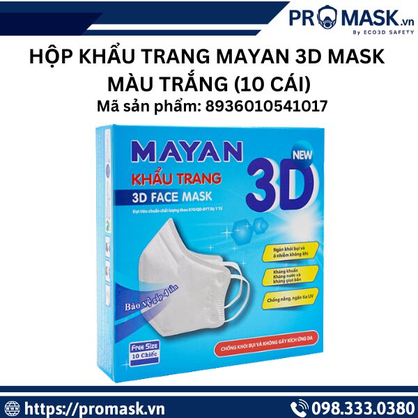 Hộp khẩu trang Mayan 3D Mask màu trắng (10 cái) – 4 lớp lọc chuẩn N95, an toàn tối đa
