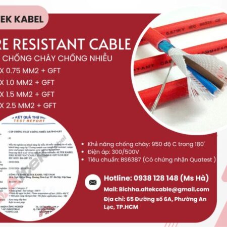Cáp chống cháy chống nhiễu Altek Kabel 2 lõi, đạt tiêu chuẩn IEC60331- BS6387 Cáp chống cháy chống nhiễu Altek Kabel 2 lõi, đạt tiêu chuẩn IEC60331- BS6387