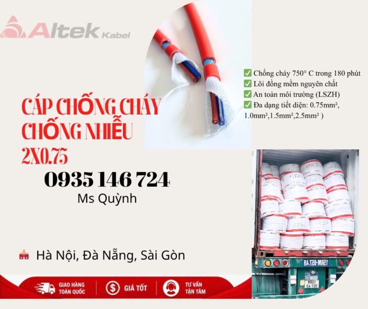 Cáp chống cháy chống nhiễu Atek Kabel 2×0.75 có giấy kiểm định