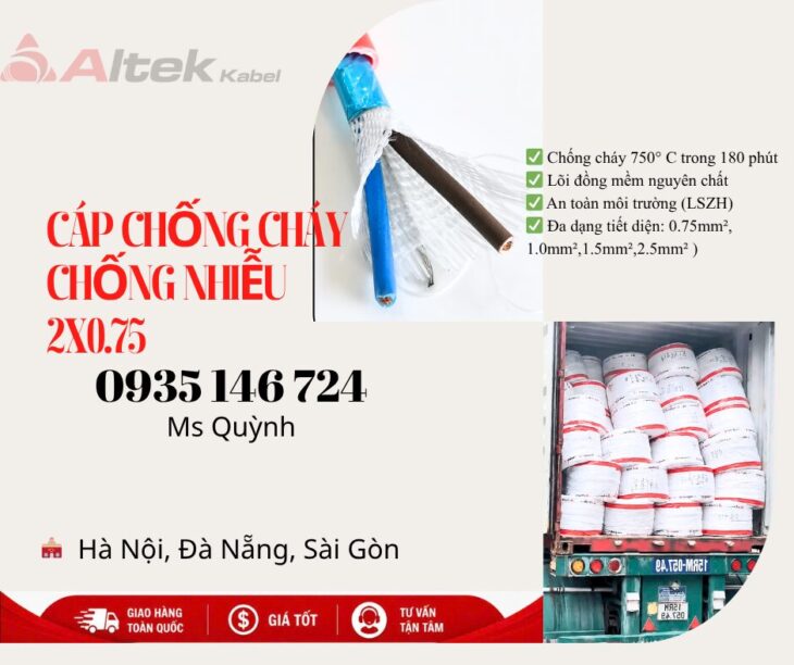 Cáp chống cháy chống nhiễu Atek Kabel 2×0.75 có giấy kiểm định