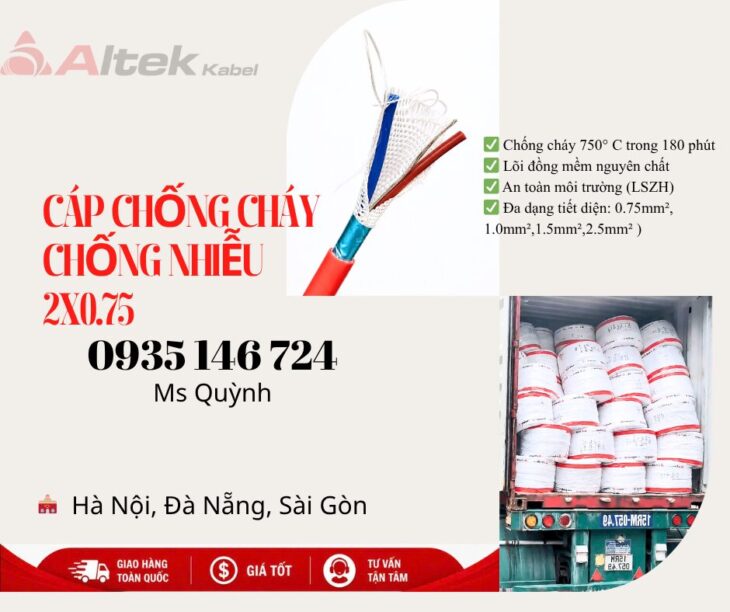 Cáp chống cháy chống nhiễu Atek Kabel 2×0.75 có giấy kiểm định