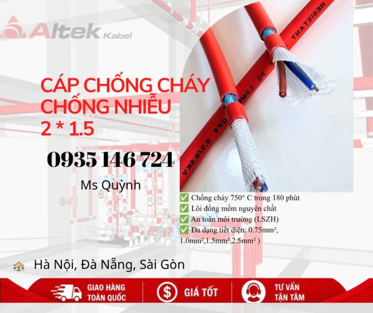 Cáp chống cháy chống nhiễu Altek Kabel 2×1.5 180 phút