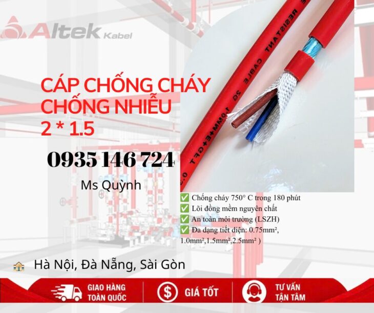 Cáp chống cháy chống nhiễu Altek Kabel 2×1.5 180 phút