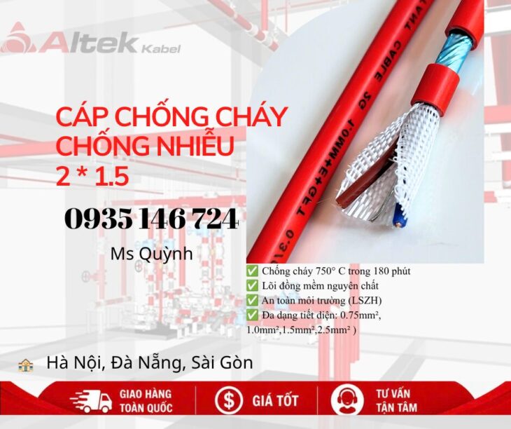 Cáp chống cháy chống nhiễu Altek Kabel 2×1.5 180 phút
