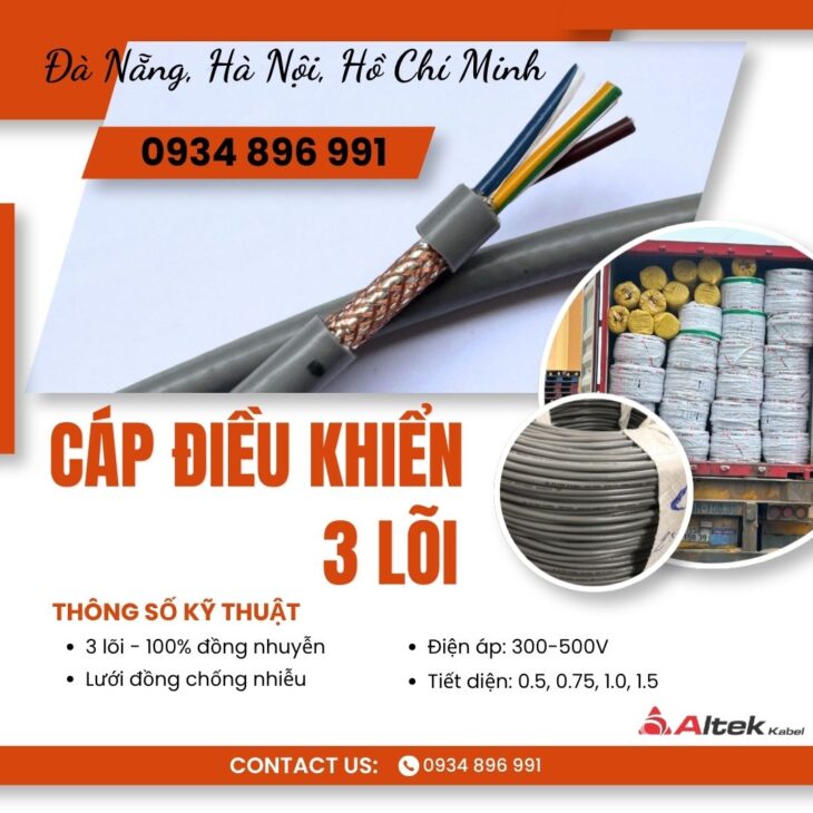 Cáp Điều Khiển 3×1.0mm² Chống Nhiễu Tại HCM, Bình Dương, Long An
