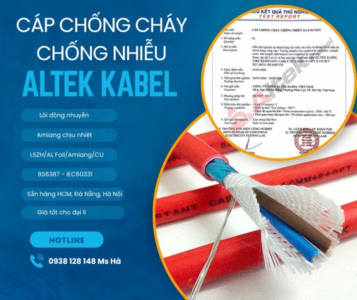 Cáp chống cháy chống nhiễu Altek Kabel 2 lõi, đạt tiêu chuẩn IEC60331- BS6387