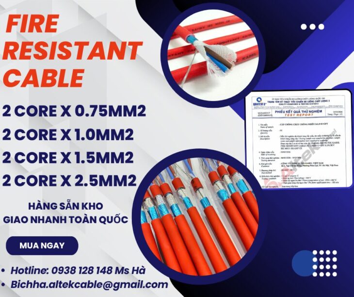 Cáp chống cháy chống nhiễu Altek Kabel 2 lõi, đạt tiêu chuẩn IEC60331- BS6387