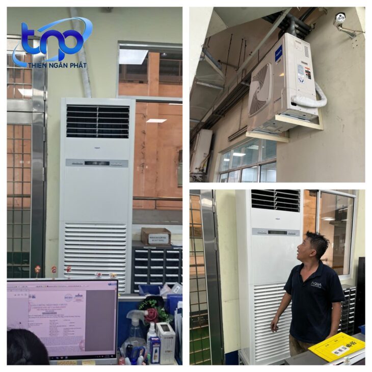 Lắp Đặt Máy Lạnh Tủ Đứng Aqua Cho Văn Phòng Nhà Xưởng