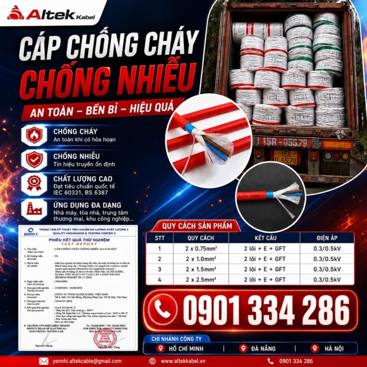 Cáp Chống Cháy Chống Nhiễu Đồng Nguyên Chất 100% ALTEK KABEL