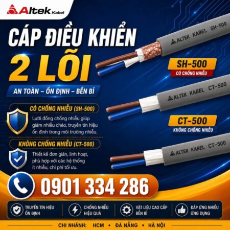 Cáp Điều Khiển 2 Lõi Altek Kabel Đồng 100% Cho Tủ Điện Cáp Điều Khiển 2 Lõi Altek Kabel Đồng 100% Cho Tủ Điện