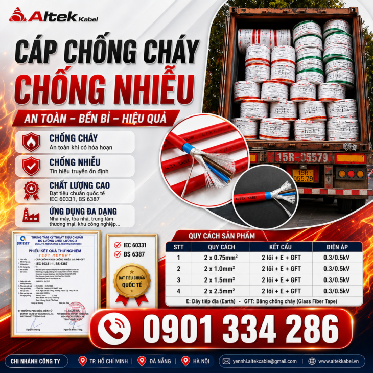 Cáp Chống Cháy Chống Nhiễu 2 Lõi ALTEK KABEL