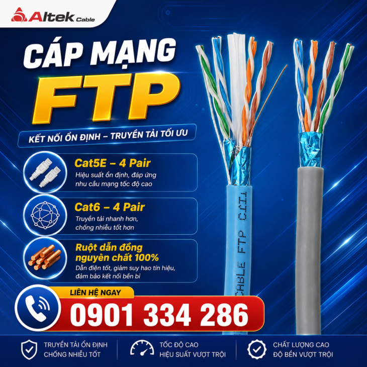 Cáp Mạng CAT5E & CAT6 FTP Chống Nhiễu 100% Đồng ALTEK KABEL