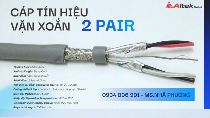 Cáp tín hiệu vặn xoắn 2 Pair 20 AWG – Giao hàng Cần Thơ, An Giang, HCM