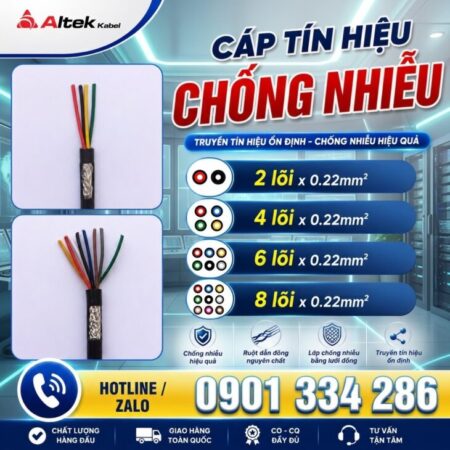 Cáp Tín Hiệu Chống Nhiễu 0.22mm² – 2×0.22mm² ALTEK KABEL Cáp Tín Hiệu Chống Nhiễu 0.22mm² – 2×0.22mm² ALTEK KABEL