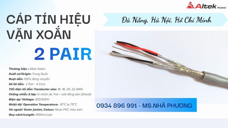 Cáp tín hiệu vặn xoắn 2 Pair 20 AWG – Giao hàng Cần Thơ, An Giang, HCM