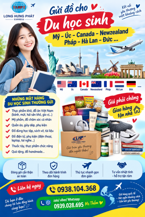 Gửi đồ cho du học sinh ở Úc, Mỹ, Newzealand tại HCM
