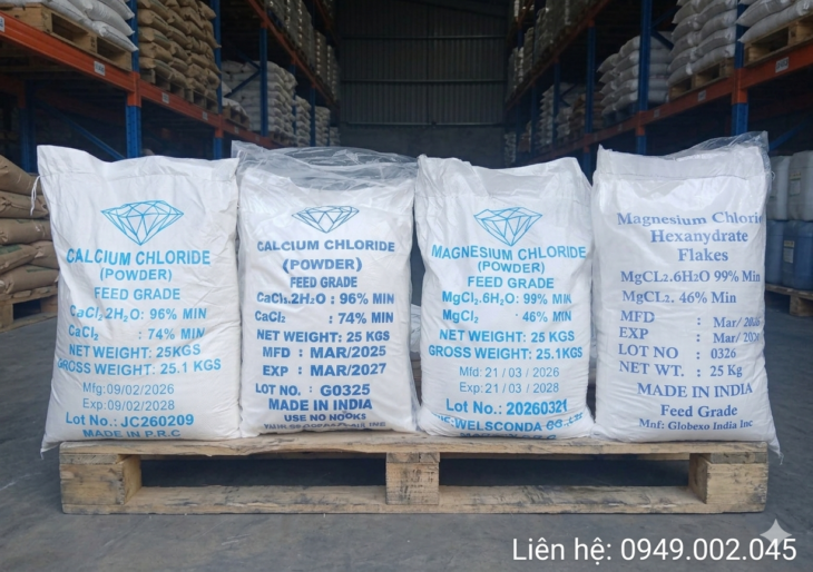 MgCl2.6H2O, MgCl2 Dạng Vảy, CaCl2.2H2O | Hóa Chất Thủy Sản | Bao 25KG