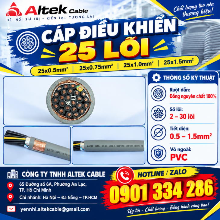 Cáp Điều Khiển 2×0.5mm², 2×0.75mm², 2×1.0mm², 2×1.5mm² ALTEK KABEL