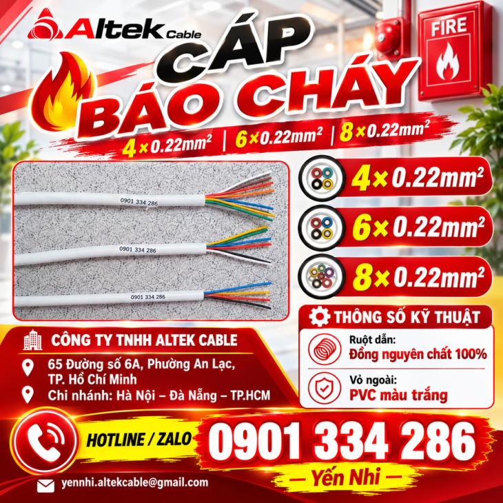 Cáp Báo Cháy ALTEK KABEL – Ruột Đồng, 4–8 Lõi, 0.22mm²