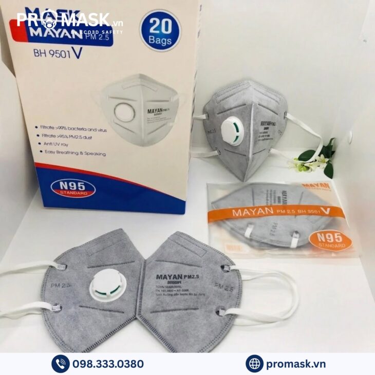 khẩu trang than hoạt tính MAYAN PM2.5 BH9501 có van (2 cái)