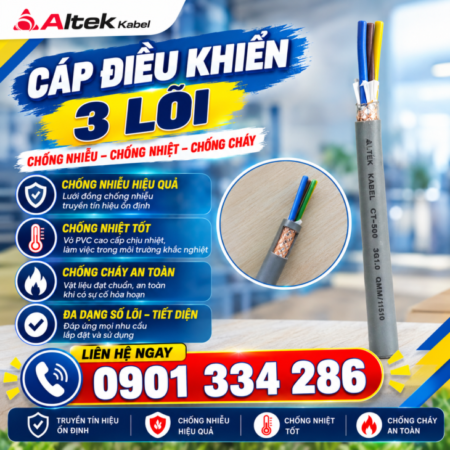 Cáp Điều Khiển 3×0.5mm², 3×0.75mm², 3×1.0mm², 3×1.5mm² ALTEK KABEL Cáp Điều Khiển 3×0.5mm², 3×0.75mm², 3×1.0mm², 3×1.5mm² ALTEK KABEL