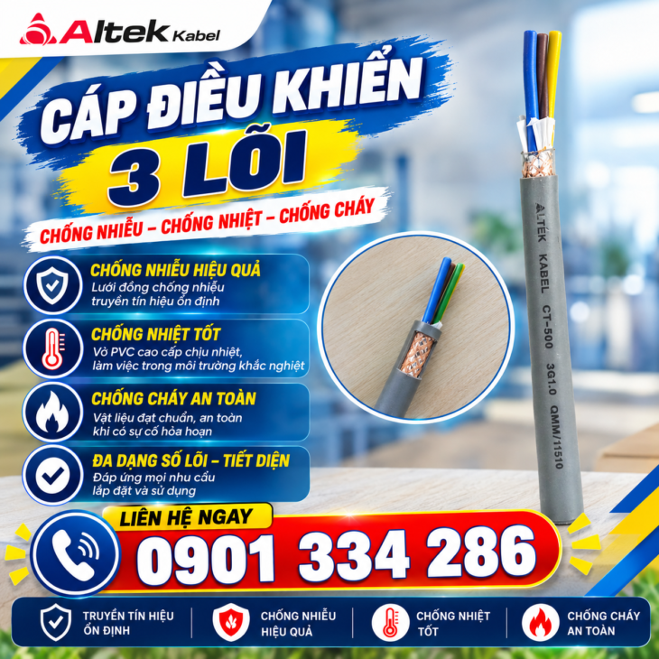Cáp Điều Khiển 3×0.5mm², 3×0.75mm², 3×1.0mm², 3×1.5mm² ALTEK KABEL