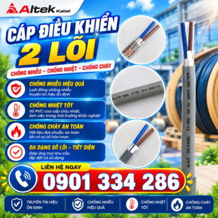 Cáp Điều Khiển 2×0.5mm², 2×0.75mm², 2×1.0mm², 2×1.5mm² ALTEK KABEL
