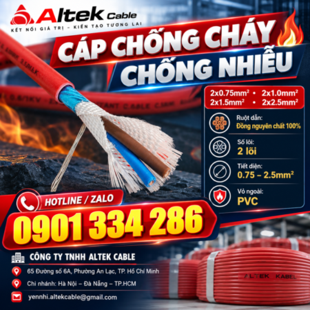 Cáp Chống Cháy Chống Nhiễu 2×1.5mm² ALTEK KABEL Cáp Chống Cháy Chống Nhiễu 2×1.5mm² ALTEK KABEL