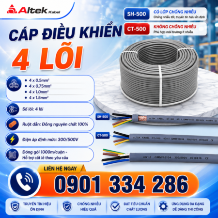 Cáp Điều Khiển Ruột Đồng ALTEK KABEL 4×0.5mm², 4×0.75mm², 4×1.0mm², 4×1.5mm² Cáp Điều Khiển Ruột Đồng ALTEK KABEL 4×0.5mm², 4×0.75mm², 4×1.0mm², 4×1.5mm²