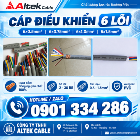 Cáp Điều Khiển ALTEK KABEL 6×0.5mm², 6×0.75mm², 6×1.0mm², 6×1.5mm² Cáp Điều Khiển ALTEK KABEL 6×0.5mm², 6×0.75mm², 6×1.0mm², 6×1.5mm²