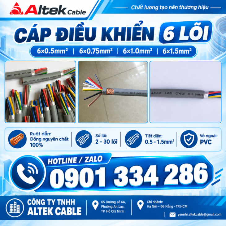 Cáp Điều Khiển ALTEK KABEL 6×0.5mm², 6×0.75mm², 6×1.0mm², 6×1.5mm²