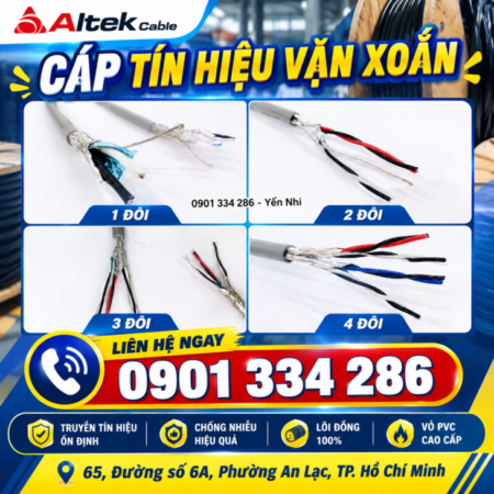 Cáp Tín Hiệu Vặn Xoắn 1 Lớp Chống Nhiễu 16–22 AWG, 1–4 Pair ALTEK KABEL Cáp Tín Hiệu Vặn Xoắn 1 Lớp Chống Nhiễu 16–22 AWG, 1–4 Pair ALTEK KABEL