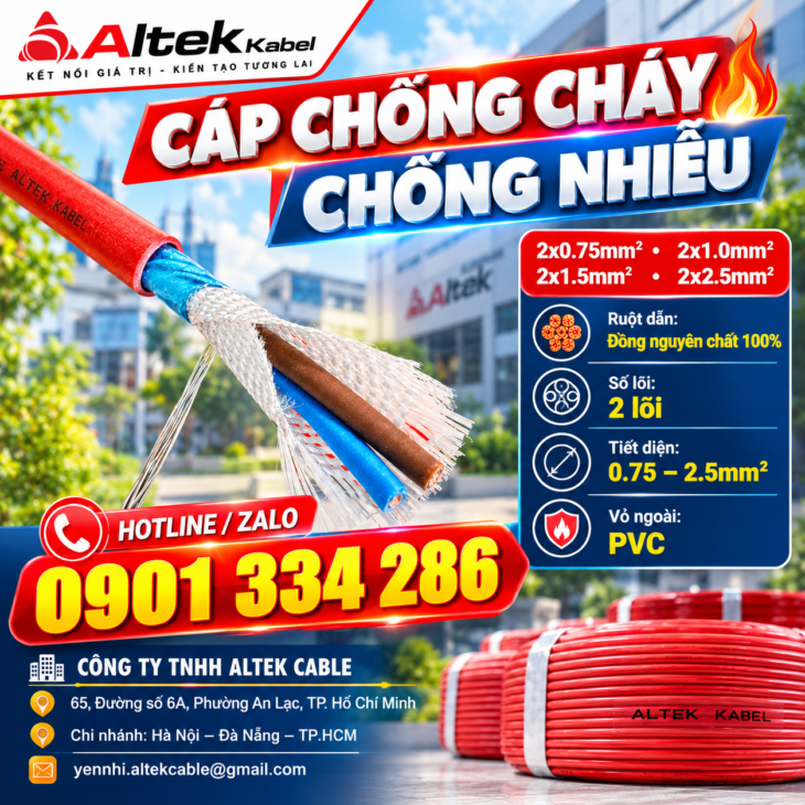Cáp Chống Cháy Chống Nhiễu 2×2.5mm² ALTEK KABEL